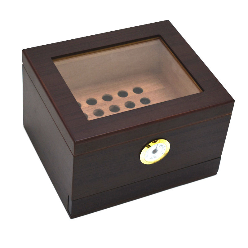 Humidor Dark Cherry Wood met glazen deksel en laden 50 sigaren - vooraanzicht