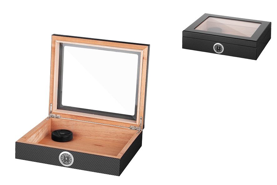 Humidor met glas Carbon 25 sig. - productfoto vooraanzicht
