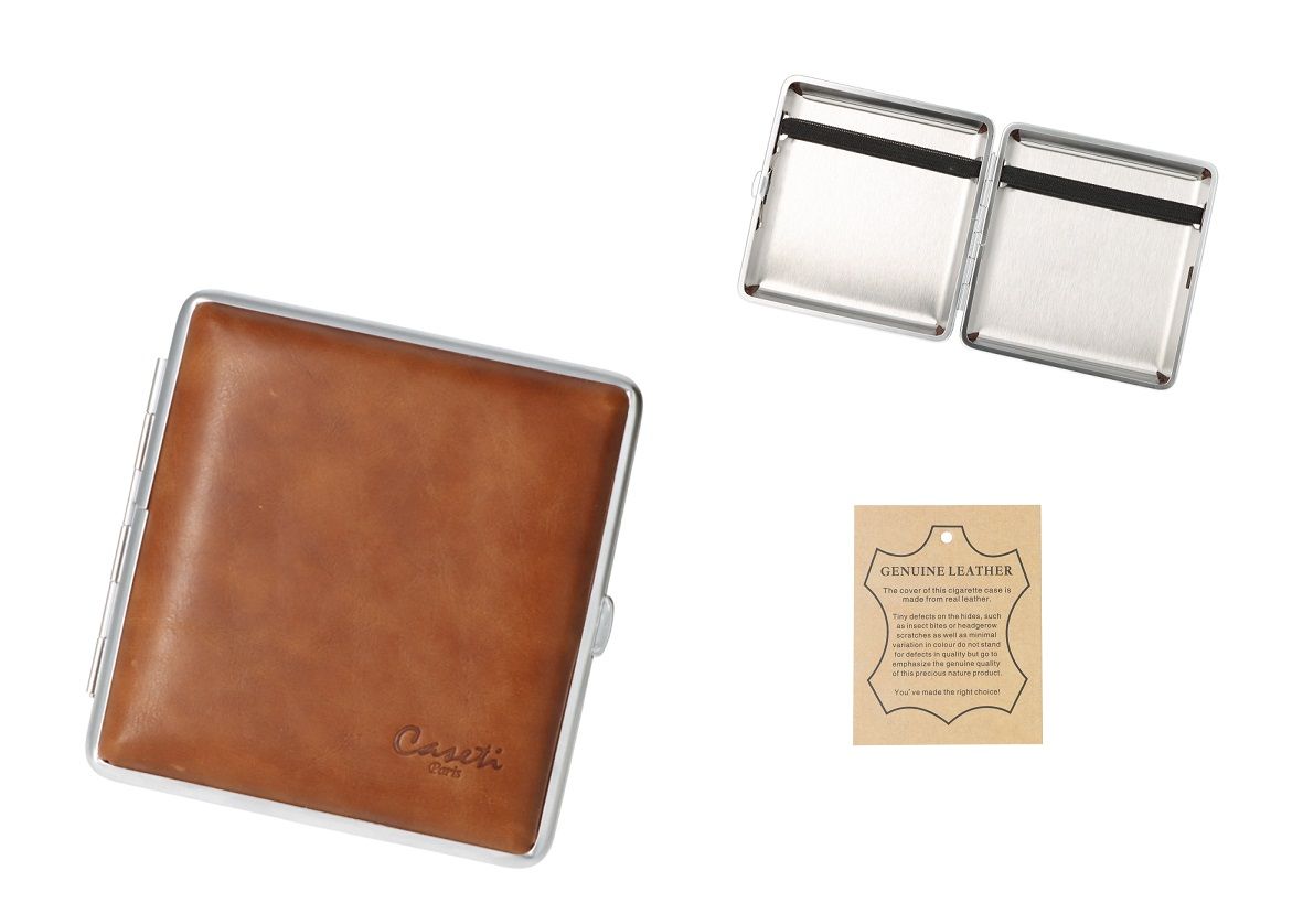 Caseti Leren Sigarettenkoker v. 20 sig. Light Brown - vooraanzicht