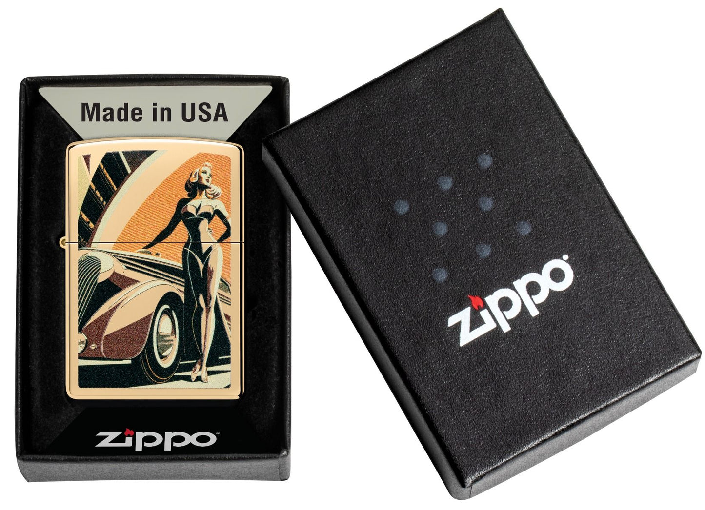Zippo Aansteker 254B Vintage Car and Woman Design - detail