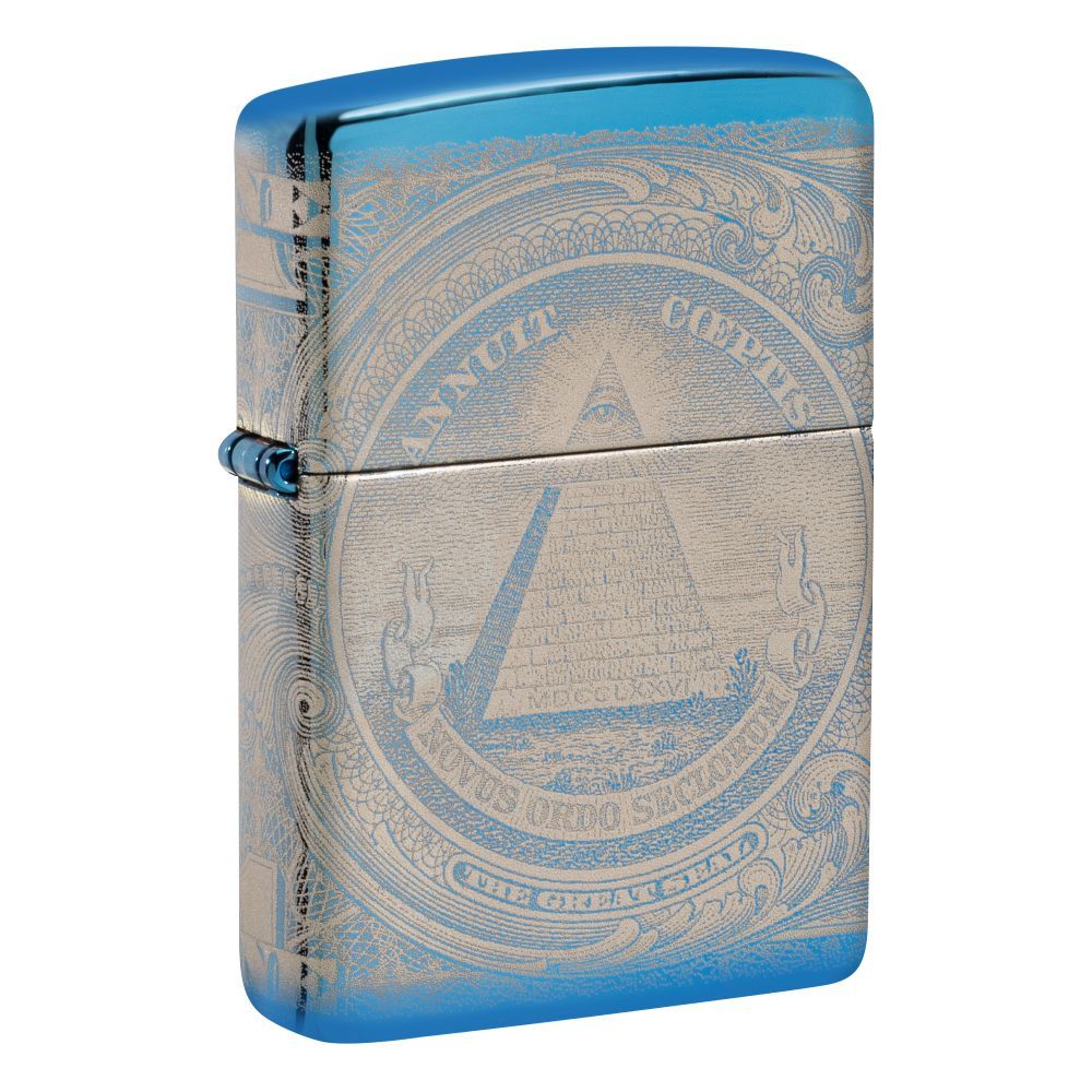 Zippo 20446 Currency Design aansteker - voorkant met valuta gravure
