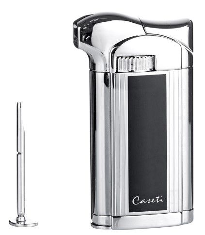 Caseti Pipe lighter Chrome/Black Shiny - zijaanzicht