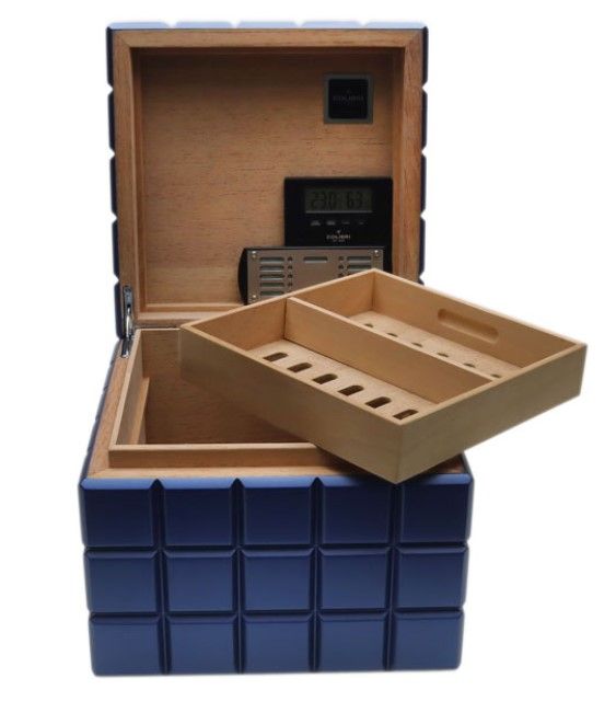 Colibri Humidor Heritage Cube Blue - geopend