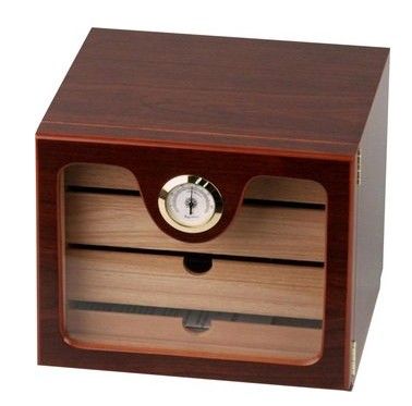 Humidor Cherry acryl 4 laden 50 sigaren - vooraanzicht cherry kabinethumidor met acrylpanelen