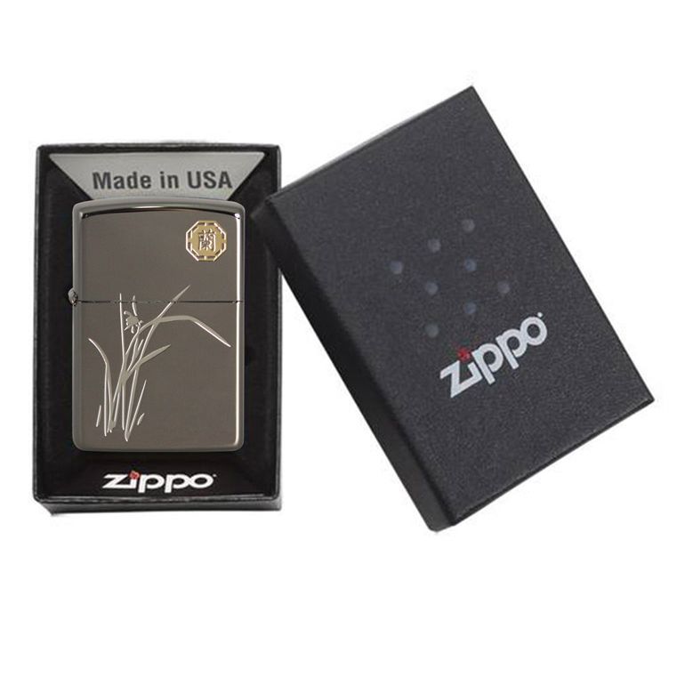 Zippo Aansteker Asian The four Gracious Plants Orchid. New - detail
