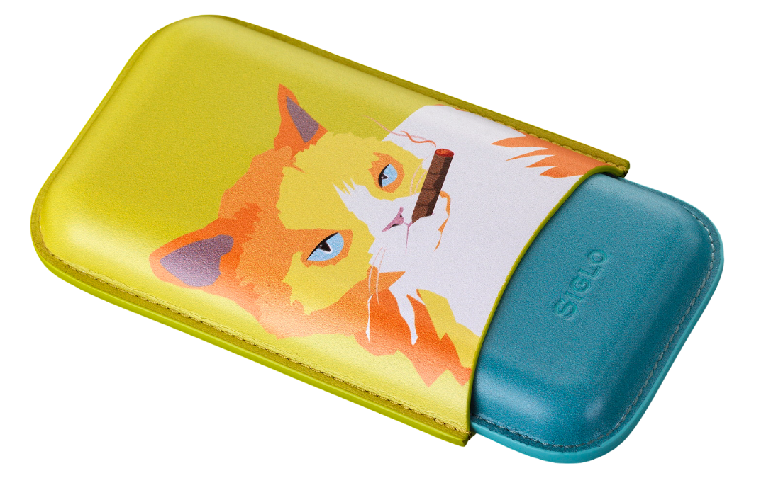 Siglo - Cigar Case Cat - Yellow/Green - vooraanzicht sigarenetui