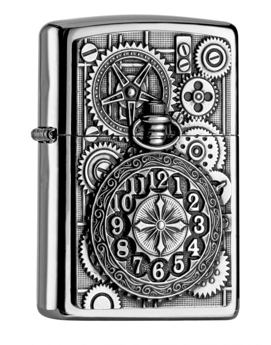 ZIPPO Aansteker PL POCKET WATCH AND GEAR WHEELS EMBLEM - vooraanzicht