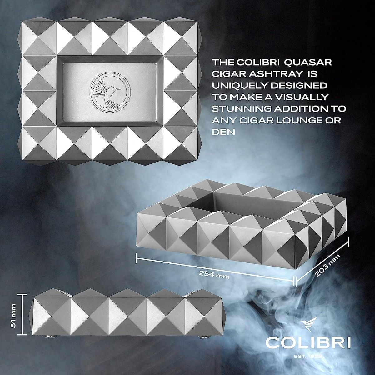 Colibri Ashtray Quasar Matte Silver - zijaanzicht