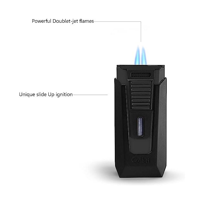 Colibri Double Flame Slide Black - zijaanzicht met slide-mechanisme