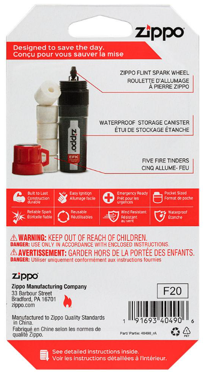 Zippo 40571 Emergency Fire Kit achteraanzicht