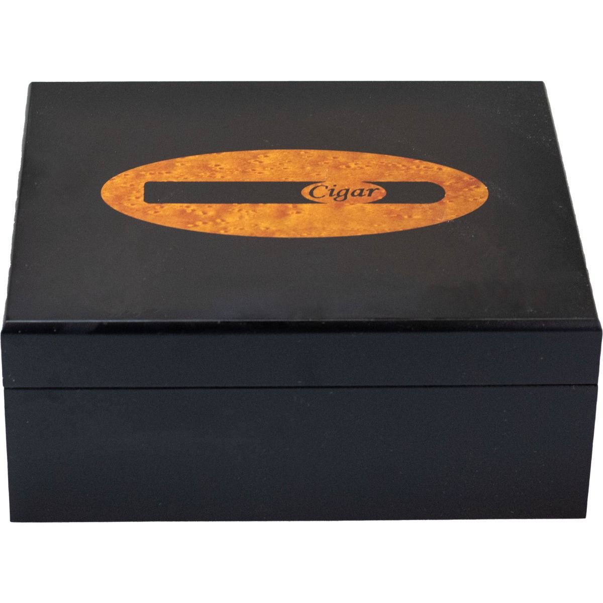Humidor black/matt w/cigar logo 25 sig. - vooraanzicht zwarte matte humidor met sigaren logo
