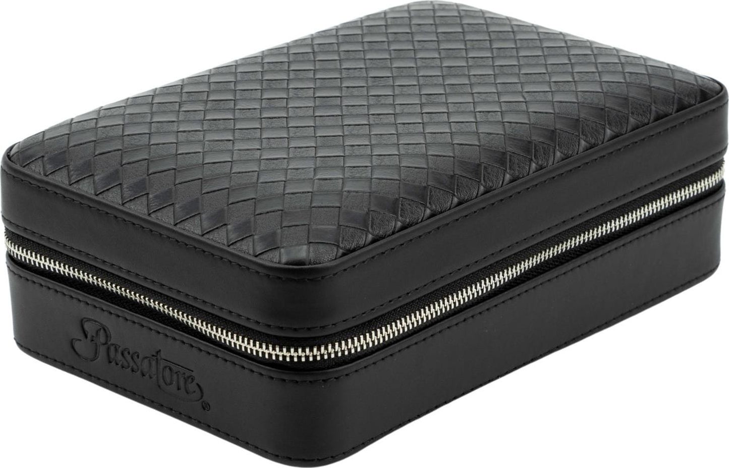 Travelhumidor Passetore Leder Zwart (5 sigaren) - vooraanzicht zwart lederen reishumidor