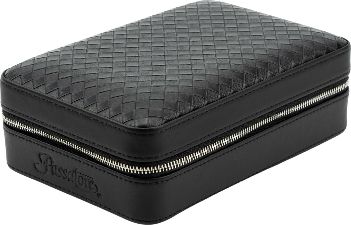 Travelhumidor Passetore Leder Zwart (5 sigaren) - vooraanzicht zwart lederen reishumidor