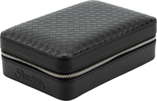 Travelhumidor Passetore Leder Zwart (5 sigaren) - vooraanzicht zwart lederen reishumidor