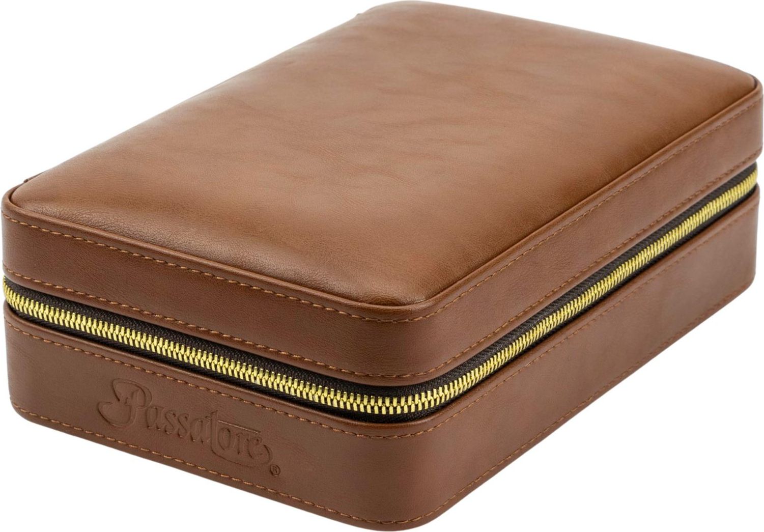 TravelHumidor Passetore Leder Bruin (5 sigaren) - vooraanzicht bruine lederen reishumidor