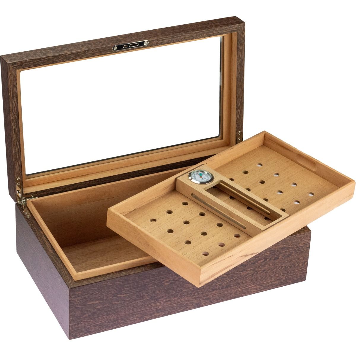 Humidor glasstop/veneer full wood matt 50 sig. - binnenaanzicht cederhout interieur met verdelers