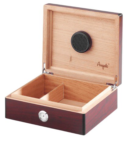 Angelo Humidor Red-Brown - binnenaanzicht met cederhout en hygrometer