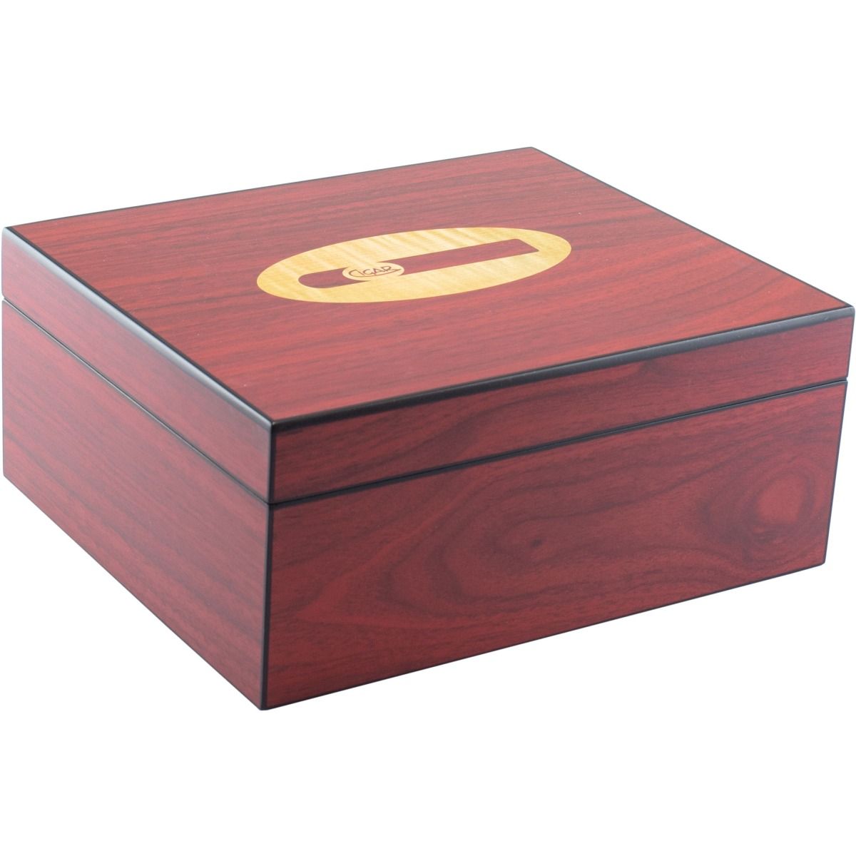 Humidor Rosewood met Cigar logo 50 sigaren - vooraanzicht rosewood humidor met logo