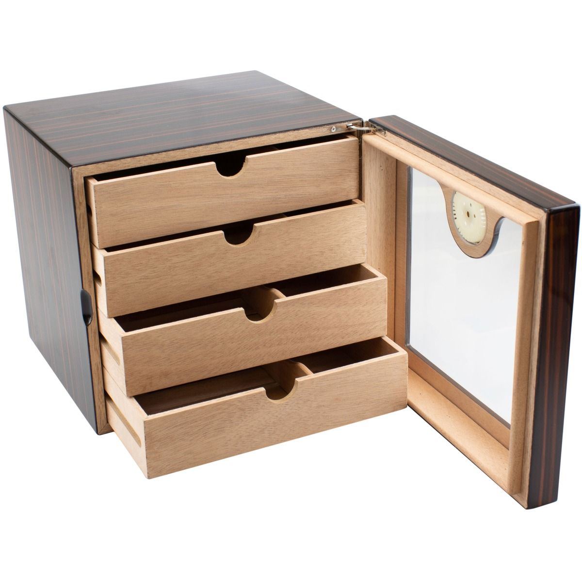 Humidor Cabinet teak 4drawers hi-gloss - binnenaanzicht met laden