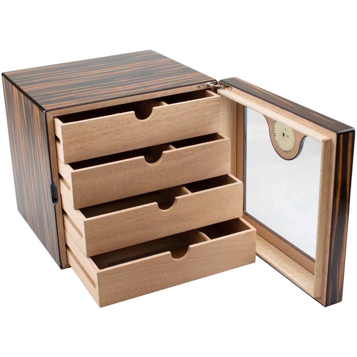 Humidor Kabinet macass. 4drawers hi-gloss80 - binnenaanzicht met laden