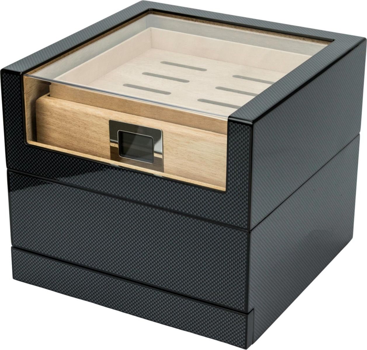 Humidor Carbon Finish met Acrylic top 50 sigaren - vooraanzicht productfoto