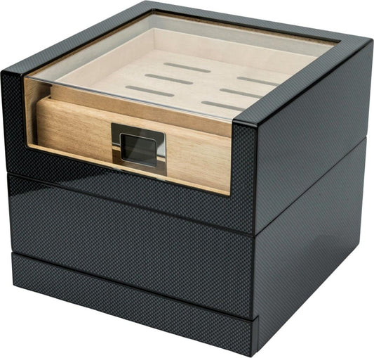 Humidor Carbon Finish met Acrylic top 50 sigaren - vooraanzicht productfoto