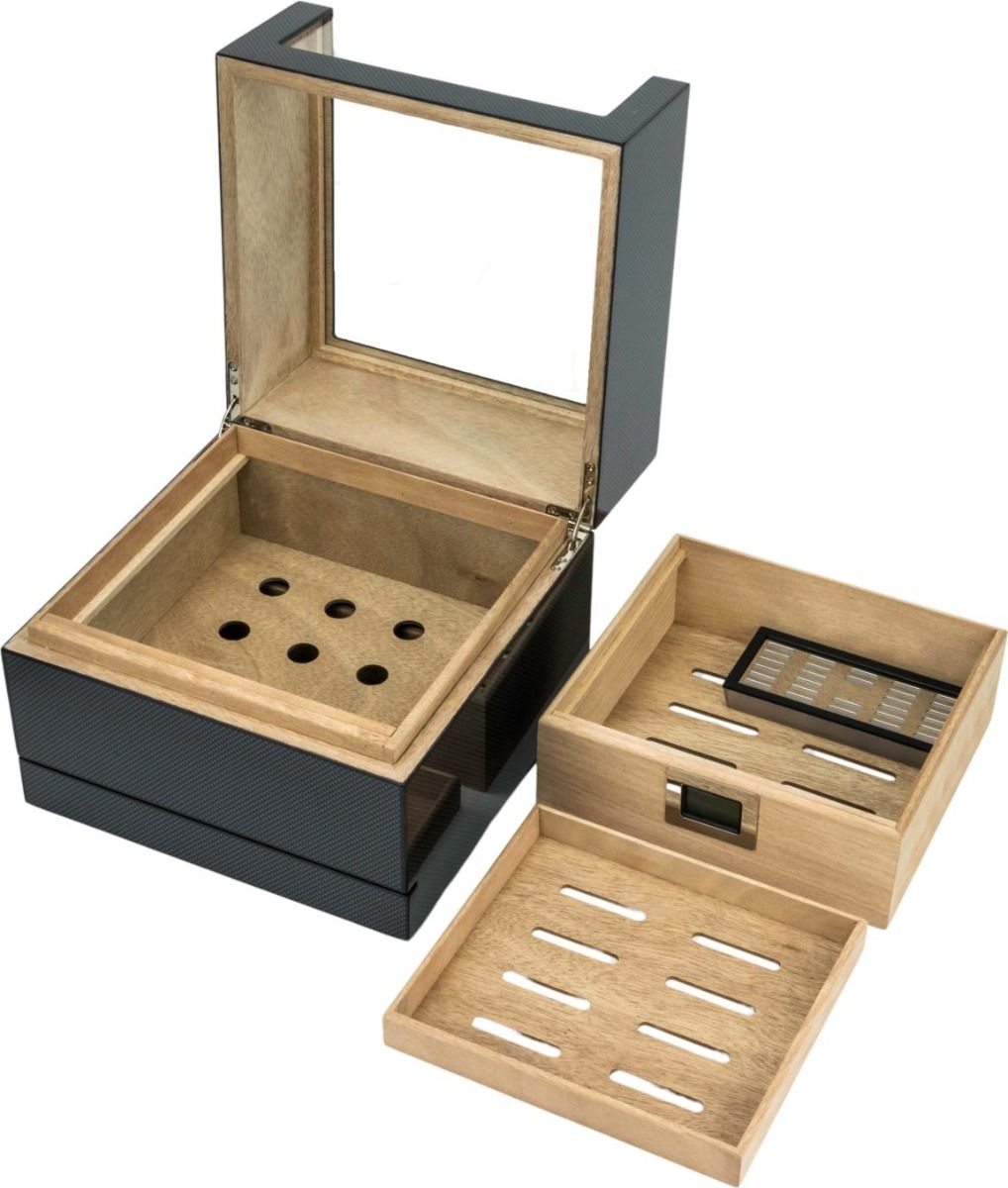 Humidor Carbon Finish Acrylic top - binnenaanzicht met cederhout