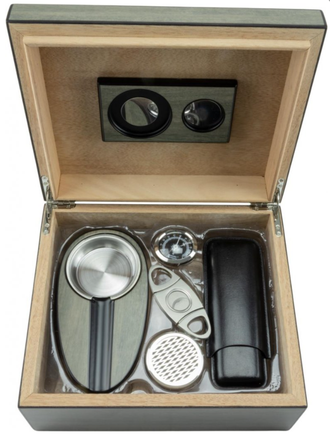 Humidor Giftset Grey - binnenaanzicht met cederhout interieur