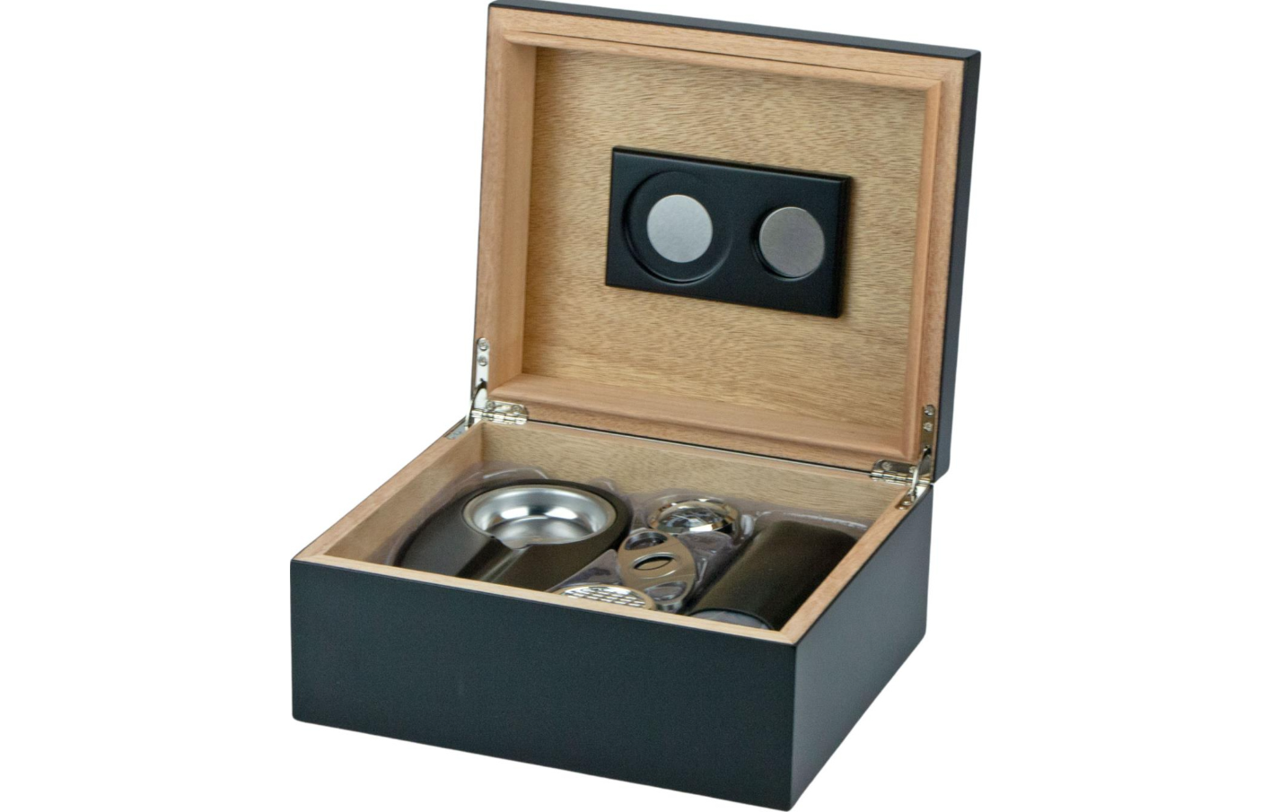 Humidor Giftset Black + Knipper + Koker + Asbak - vooraanzicht productfoto