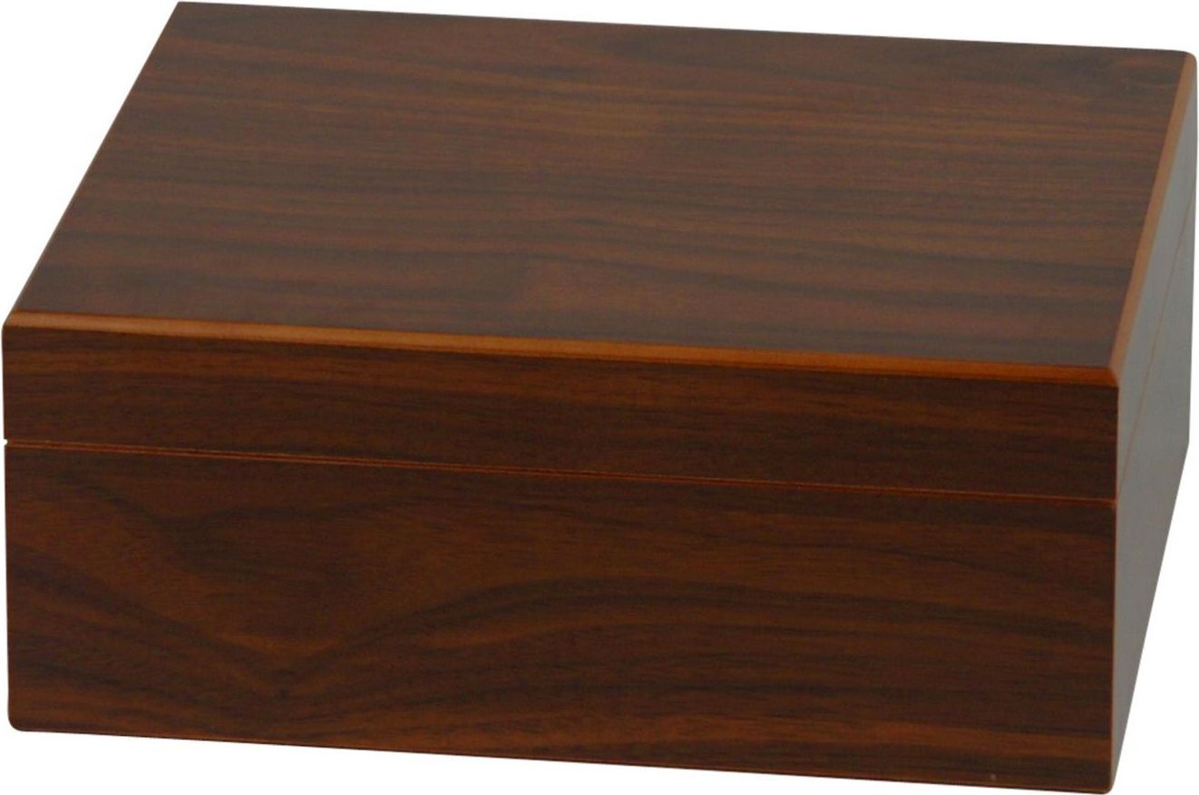 Humidor Walnoot decor ca. 25 sigaren - vooraanzicht walnoothout humidor met decoratief motief