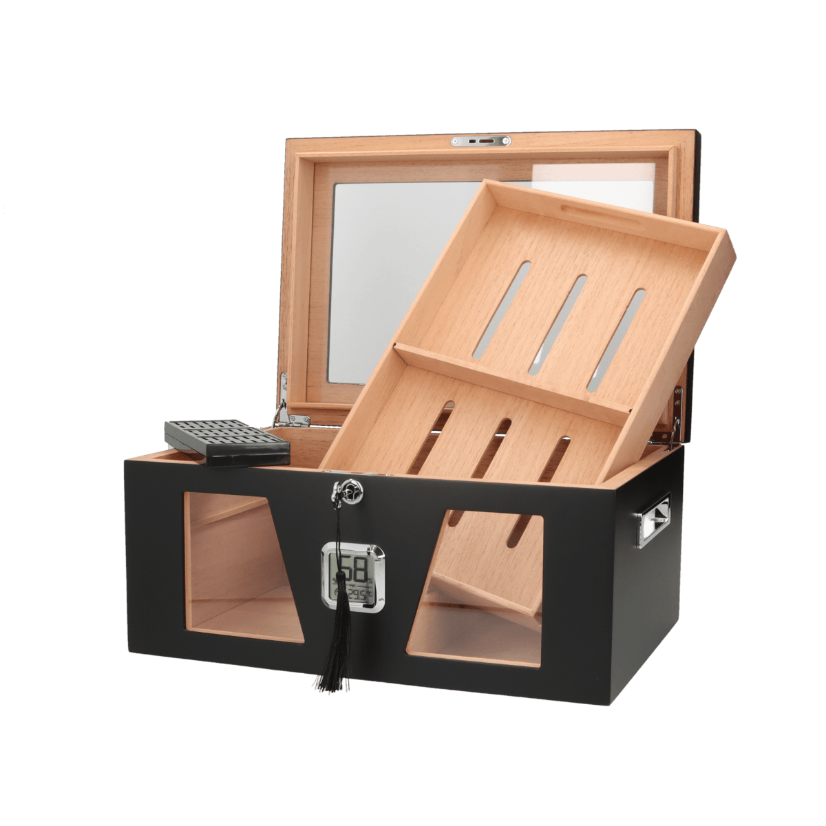 Angelo Humidor met Glas Black - binnenaanzicht met cederhout bekleding