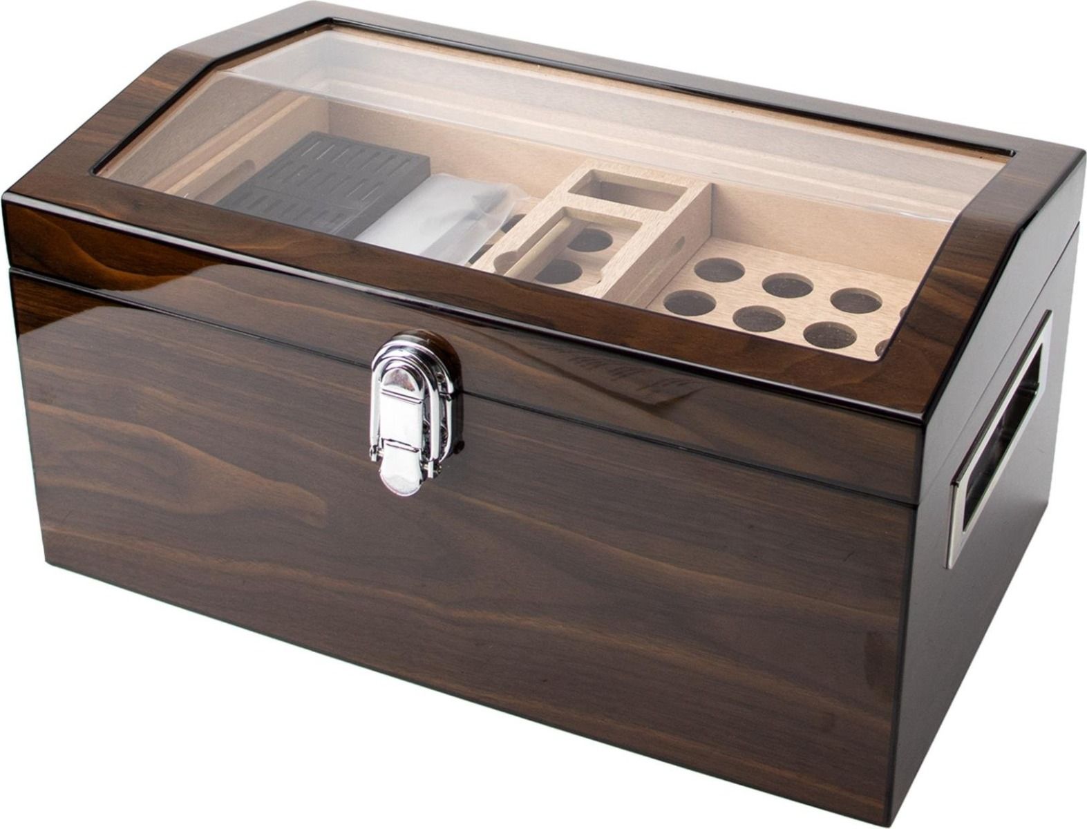 Humidor Ebony Finish Hi-Gloss met glazen top - vooraanzicht productfoto