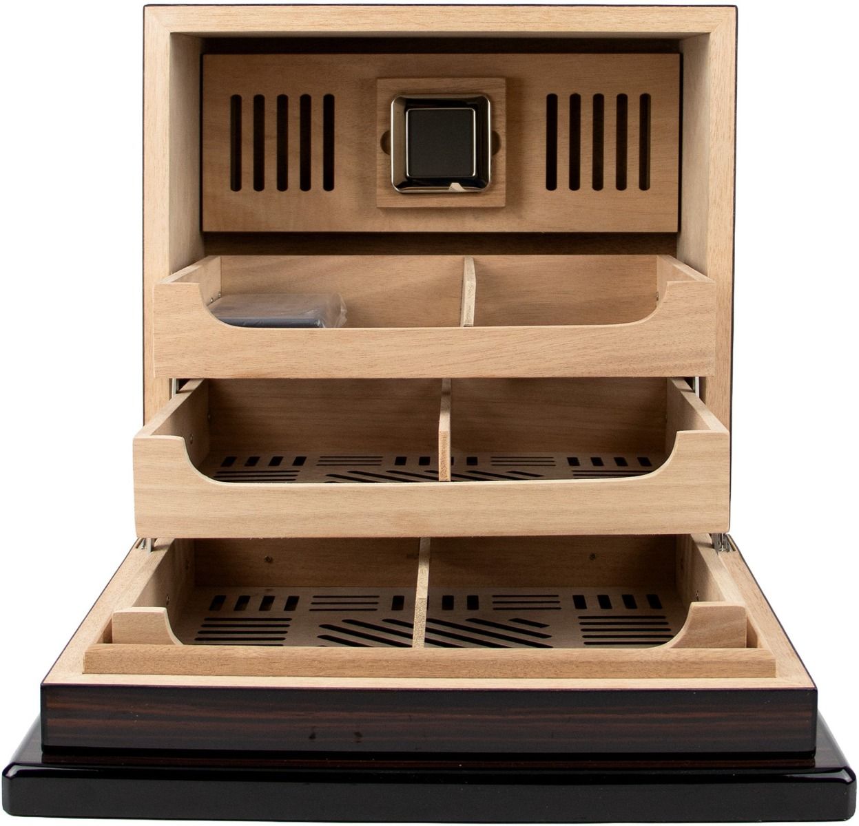 Humidor Ebony Finish Hi Gloss 75 sigaren - detail sluiting en afwerking