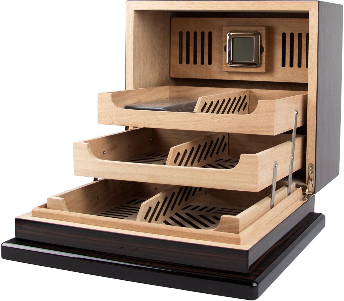 Humidor Ebony Finish Hi Gloss 75 sigaren - binnenaanzicht met cederhout bekleding