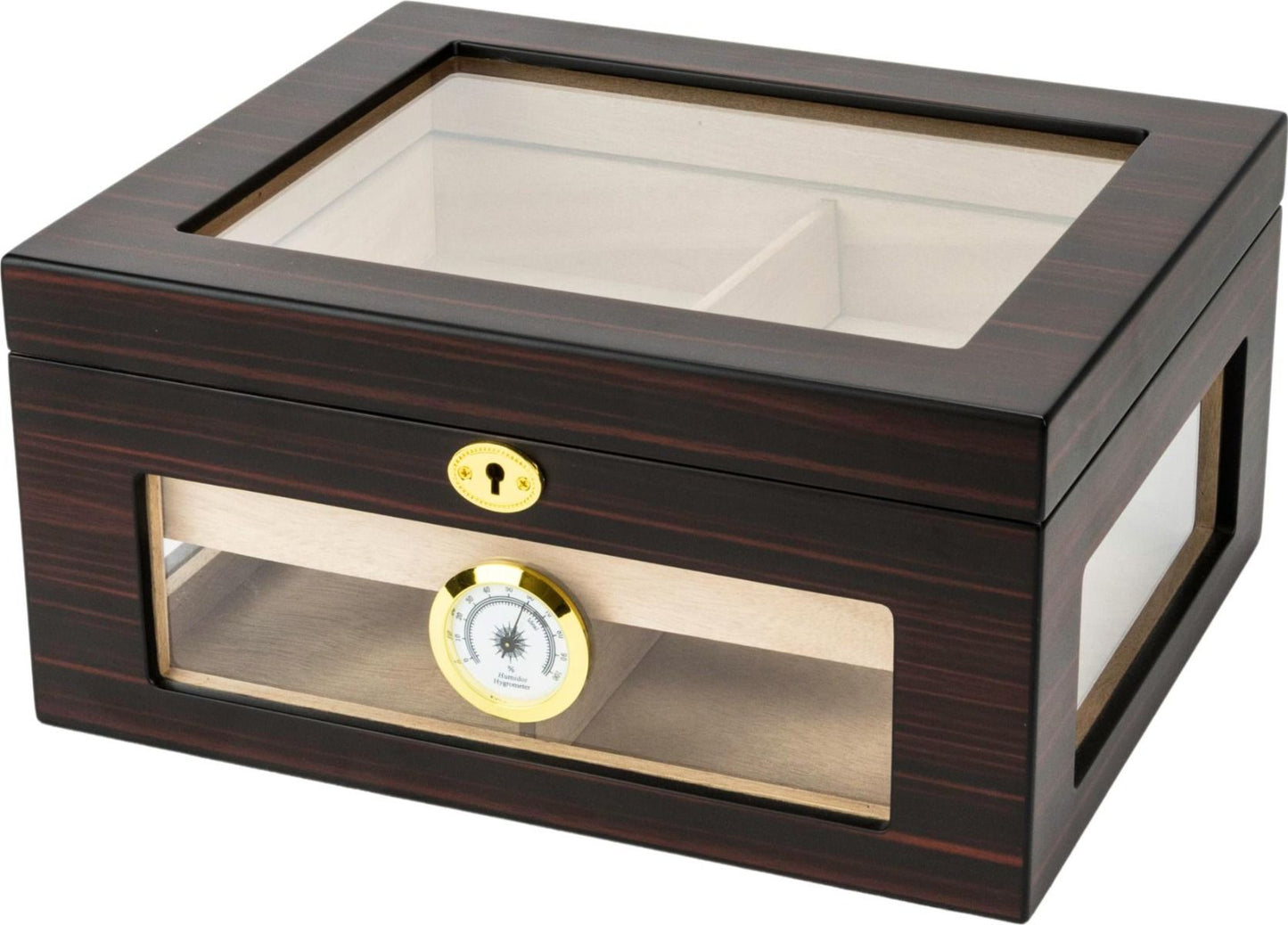 Humidor Ebony mat glazen deksel voor ca.40 sig. - binnenaanzicht cederhout interieur