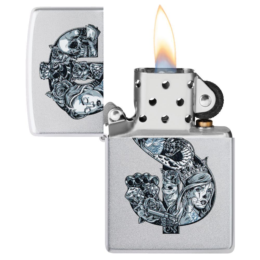 Zippo Aansteker Tattoo Dollar Design - achteraanzicht