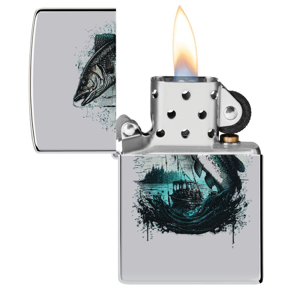 Zippo Aansteker Fish and Boat Design - achteraanzicht