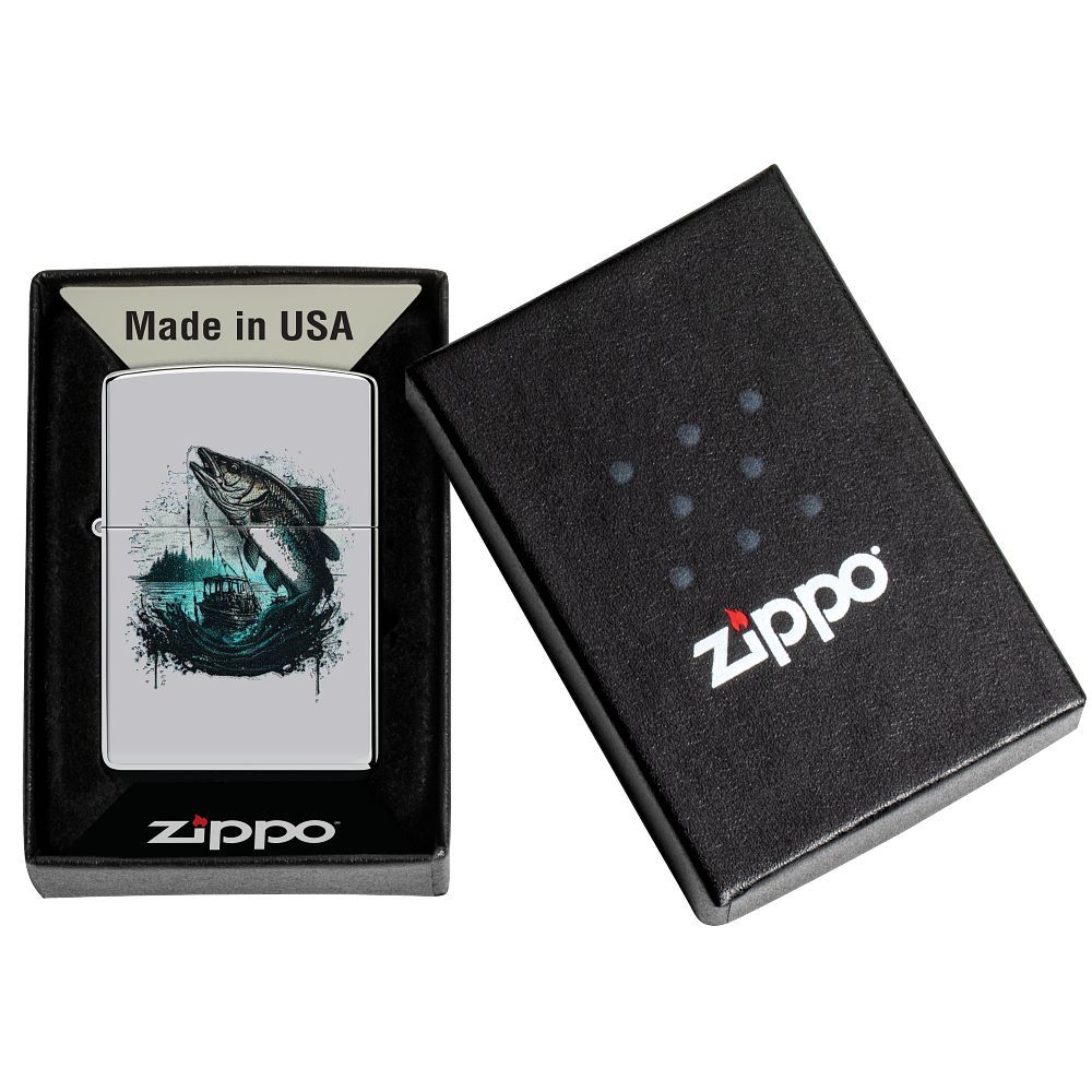 Zippo Aansteker Fish and Boat Design - detail