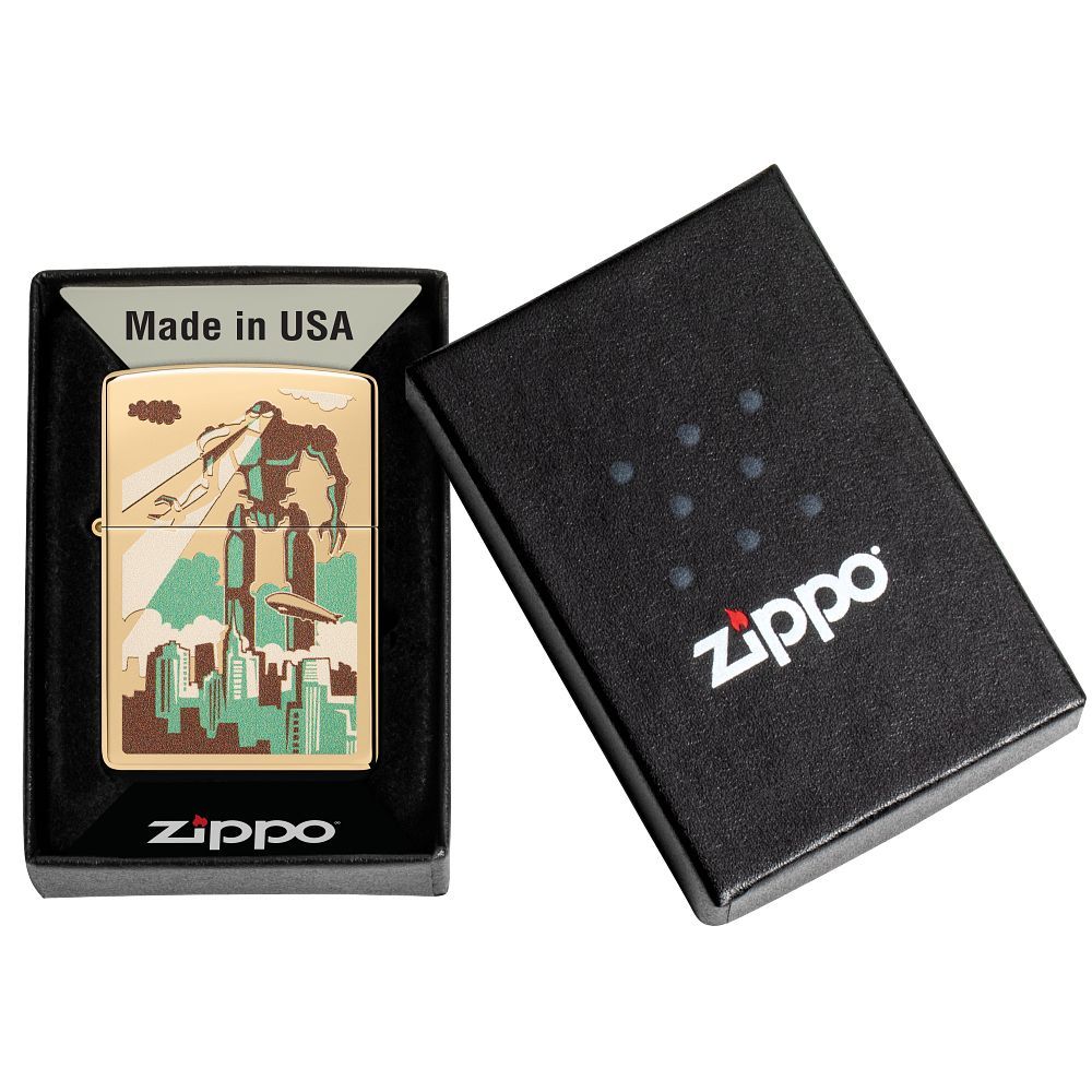 Zippo Aansteker Robot in City Design - detail