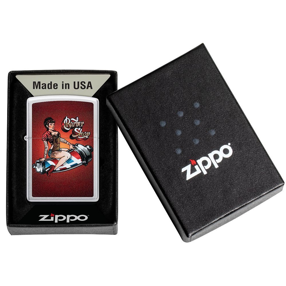 Zippo Aansteker Barber Shop Pin-up Design - detail