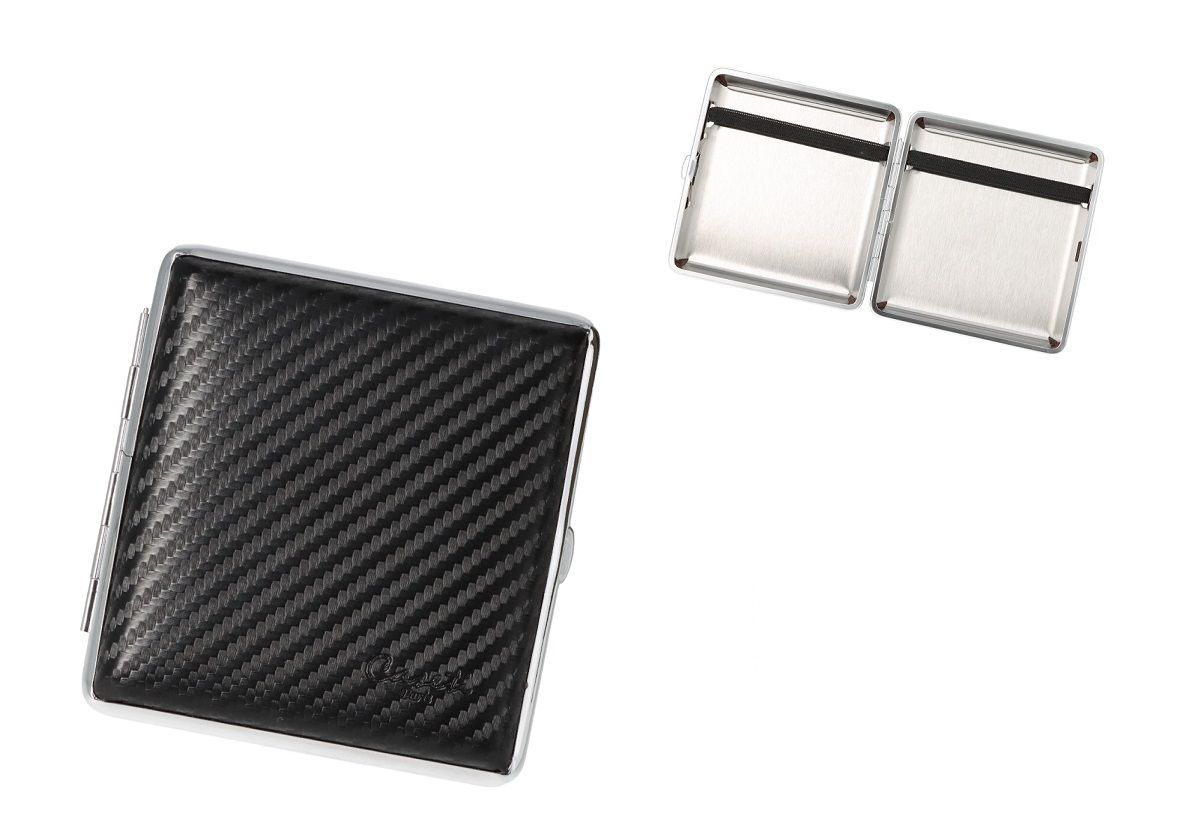 Caseti Leren Sigarettenkoker v. 20 sig. Black Carbon - vooraanzicht