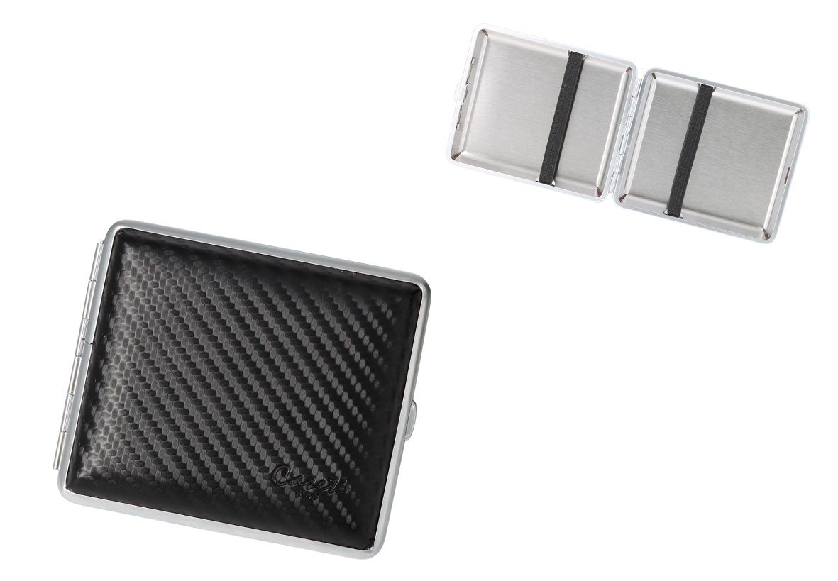 Caseti Leren Sigarettenkoker v. 18 sig. Black Carbon - vooraanzicht