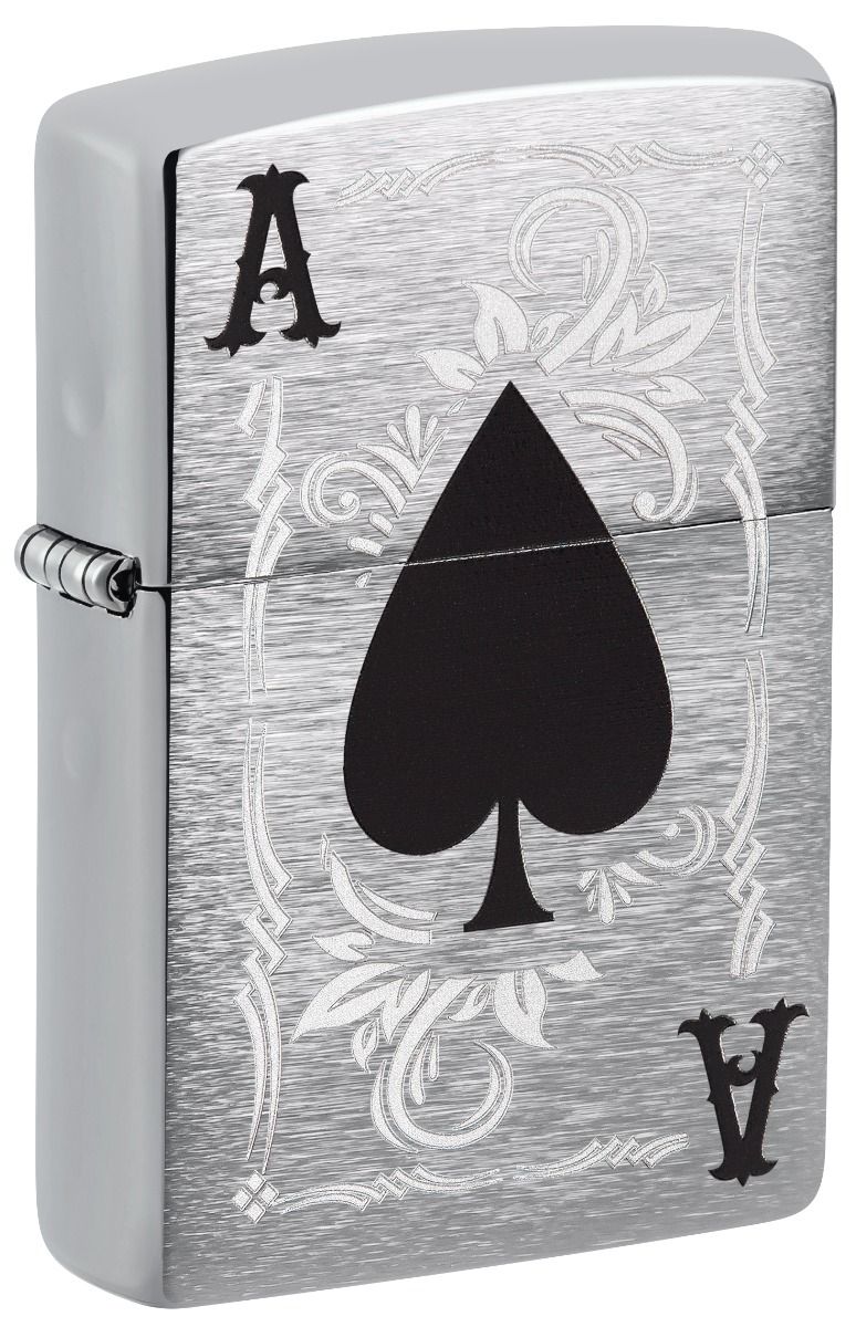 Zippo Aansteker - 200 Brushed Ace of Spade Design - vooraanzicht
