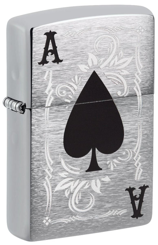 Zippo Aansteker - 200 Brushed Ace of Spade Design - vooraanzicht