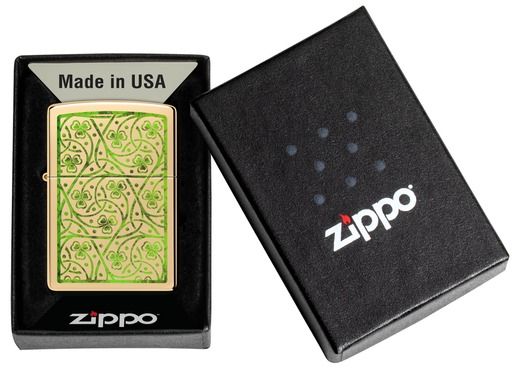 Zippo Aansteker 254B Clover Leaves Design - detail