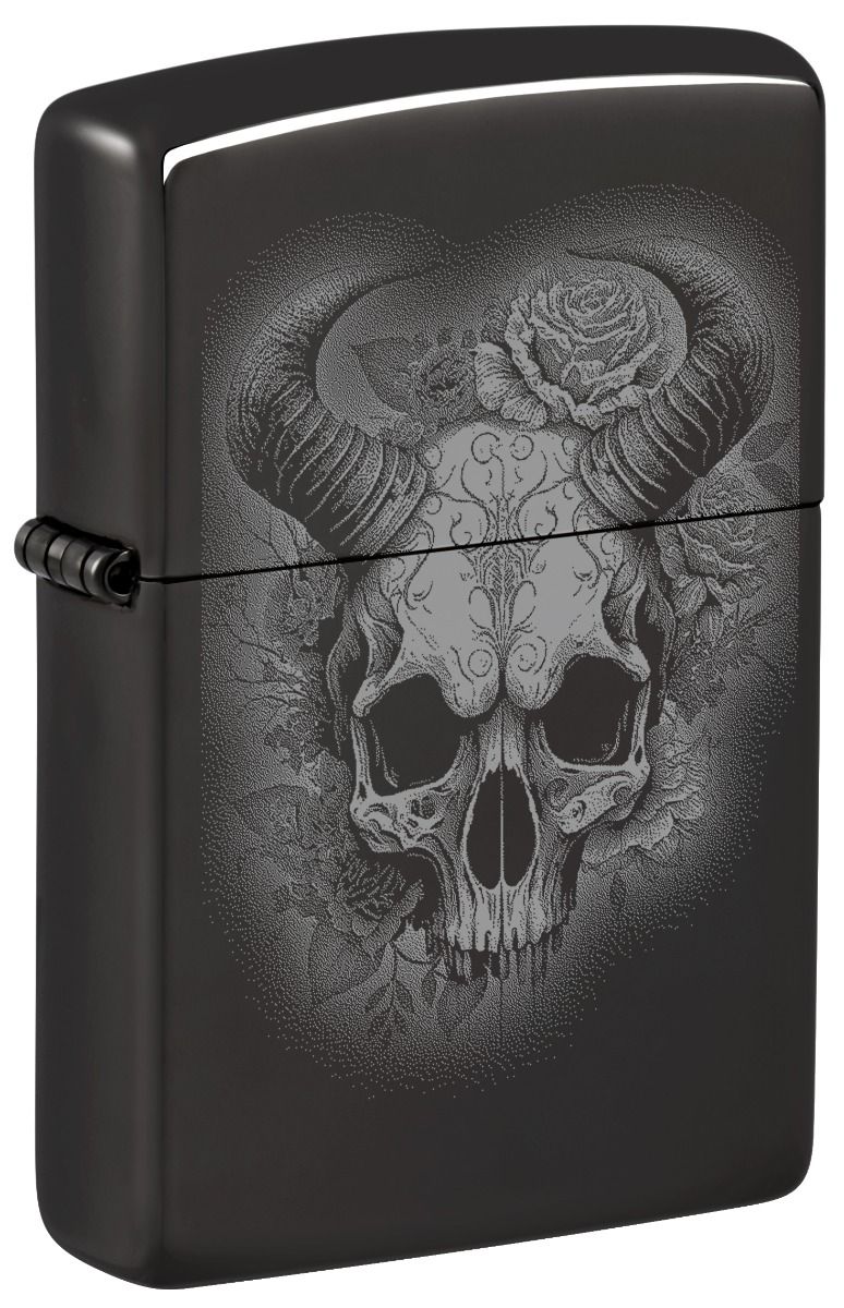 Zippo Aansteker 24756 Flower Skull with horns design - vooraanzicht