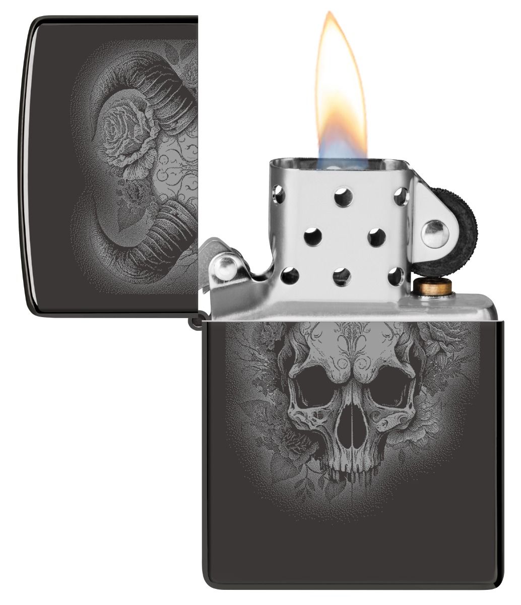 Zippo Aansteker 24756 Flower Skull with horns design - detail