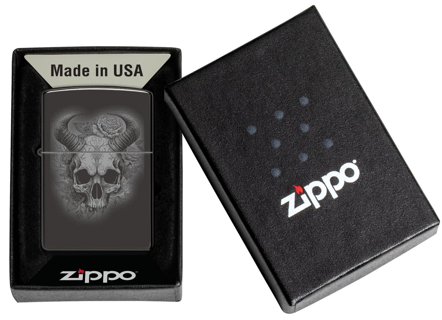Zippo Aansteker 24756 Flower Skull with horns design - extra
