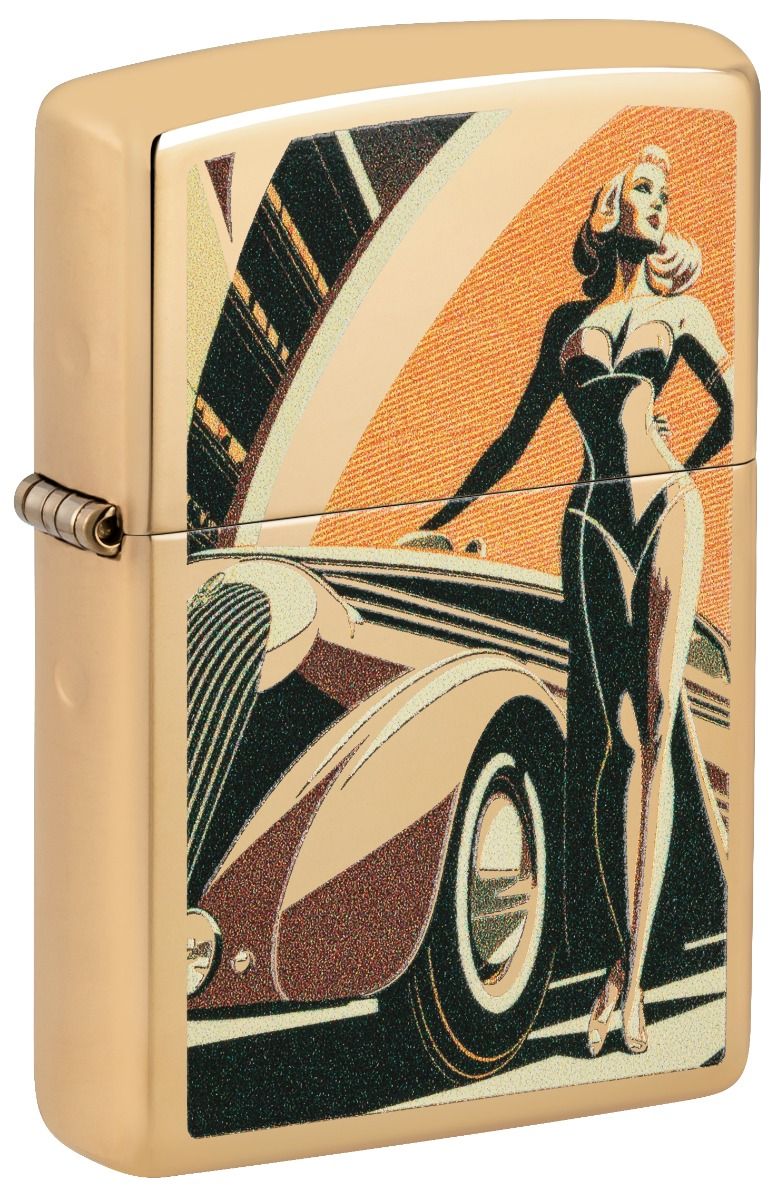 Zippo Aansteker 254B Vintage Car and Woman Design - vooraanzicht