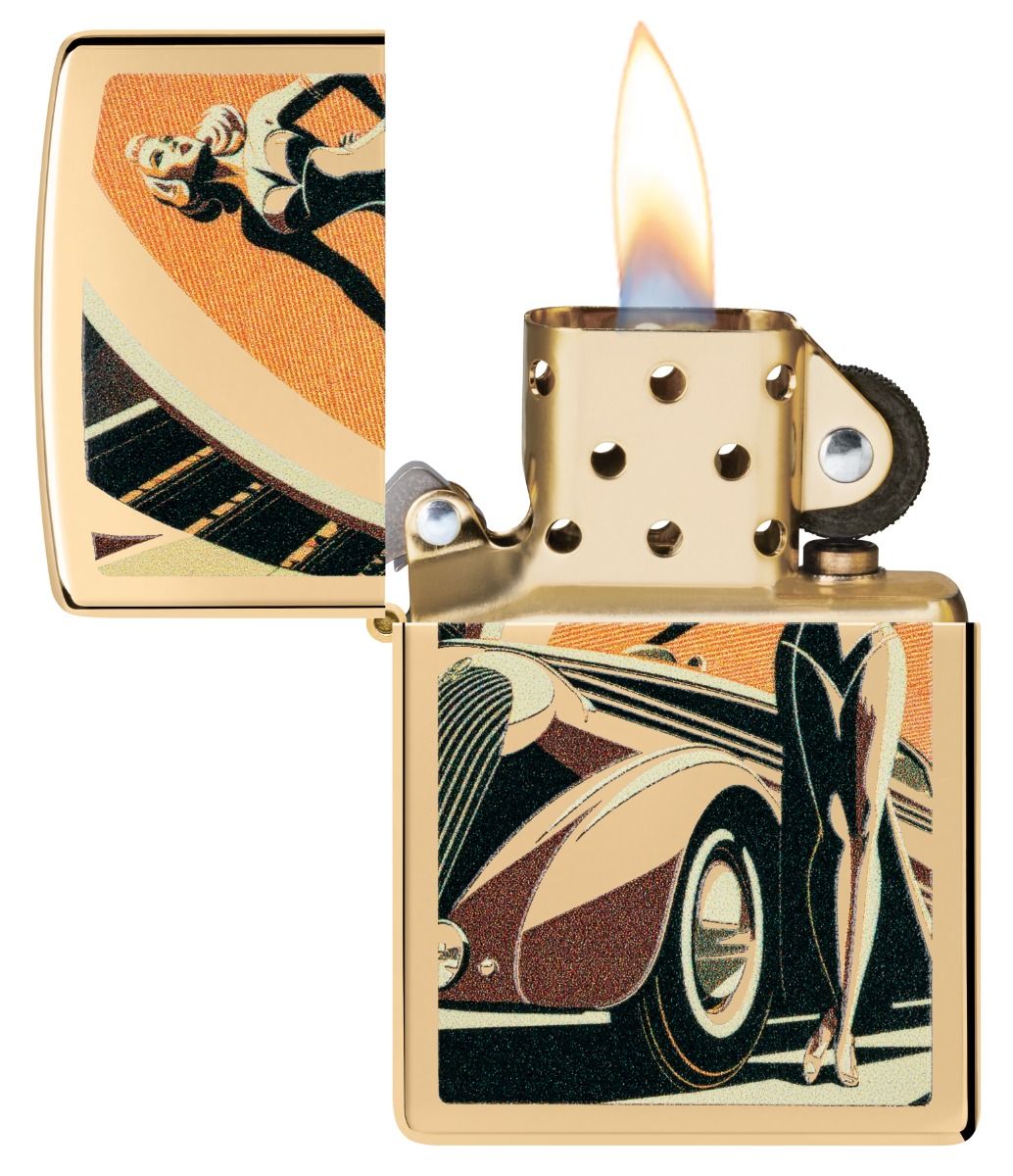 Zippo Aansteker 254B Vintage Car and Woman Design - achteraanzicht
